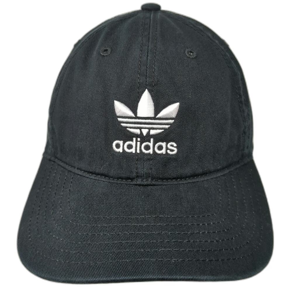 adidas Baseball Cap Black One Size Hat Trefoil Logo Strapback Grey Under-Visor